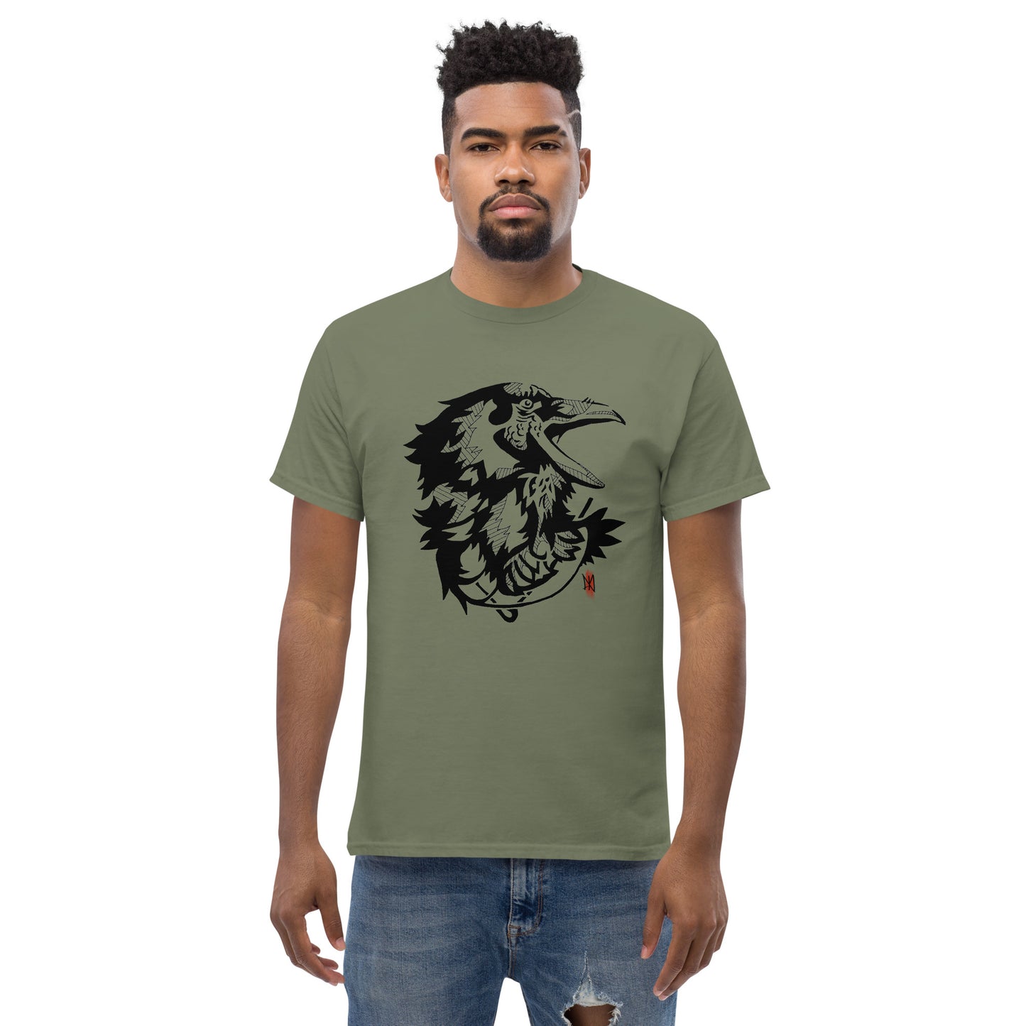 T-Shirt with Animalistic Raven Design